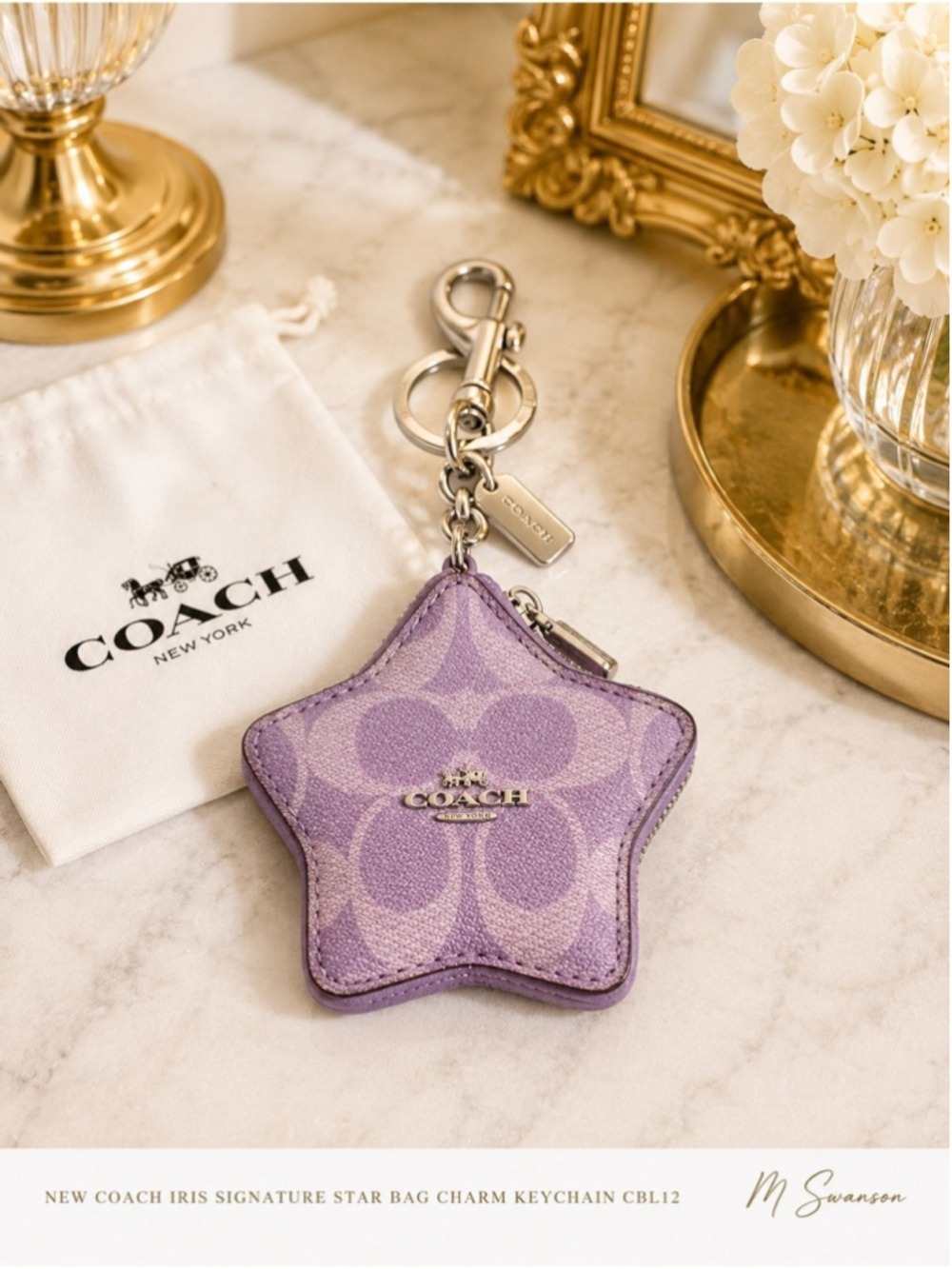 NEW Coach Iris Signature Star Bag Charm Mini Zip Pouch Keychain CBL12 NWT